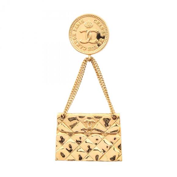 CHANEL Gold Logo Brooch